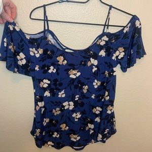 Cold-Shoulder Deep Blue Floral Blouse SIZE S